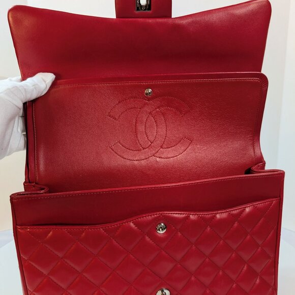 Chanel Rare 2013 17b Red Quilted Classic Jumbo Lambskin Double Flap Bag - Picture 8 of 16